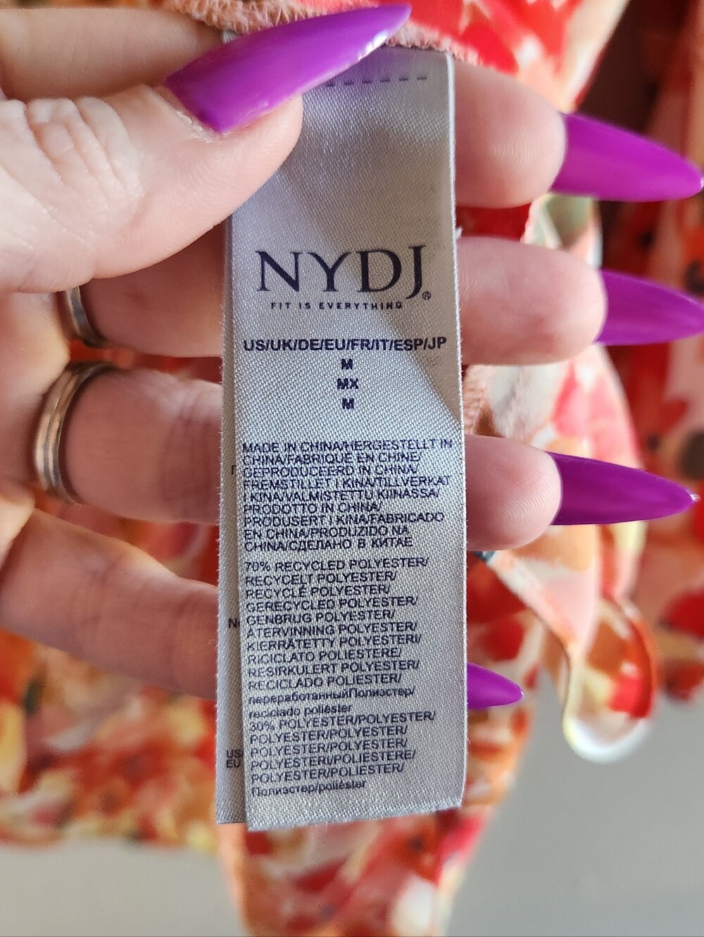 NYDJ Orange Floral Blouse M - Picture 4 of 4